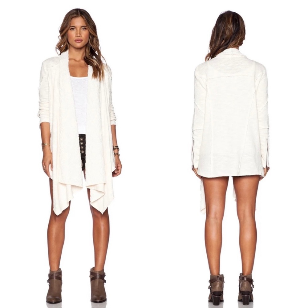 Free People In The Loop Nubby Knit Zip Waterfall Open Sweater Sz XS